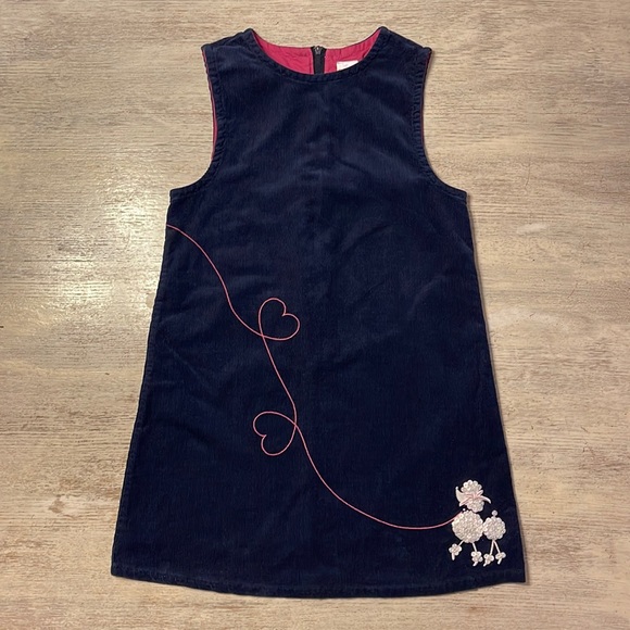 Gymboree Other - Gymboree Navy Blue Corduroy Dress Jumper Heart Embroidered with Sequin Poodle
